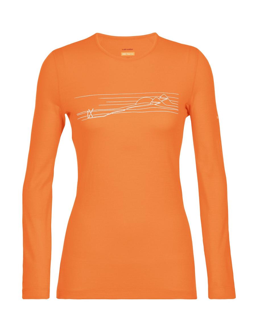 Flash Icebreaker Merino 200 Oasis Long Sleeve Crewe Ski Stripes Women's Base Layers | AU 1830UZGT